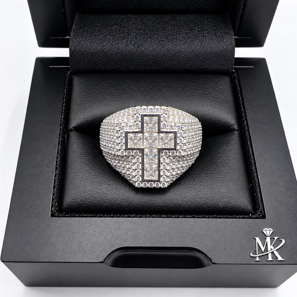 925 Sterling Silver 4.38CTW MOISSANITE Cross Men’s Ring Size 12